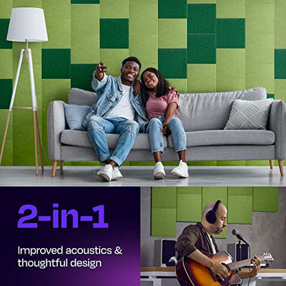 Acoustic Panels 12-Pack Soundproof Wall 12"X12"X0.4" - High Density Sound Dampening [Gin Green Square] - color: Gin Green, size: Square 12 Pack