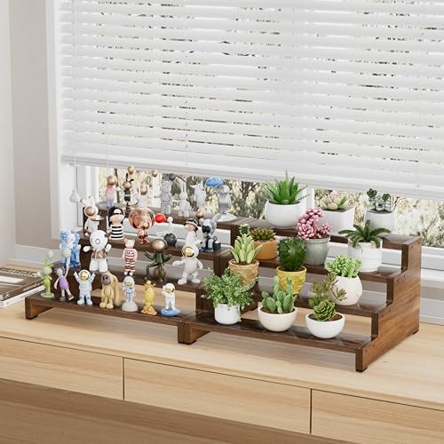 ZUJJAFY Cologne Organizer for Men, 4 Tier Wooden Cologne Stand Mens Fragrance Shelf, Tiered Wood Risers Display Stands for Perfume, Cupcake, Figures, Dessert, Brown - color: Brown