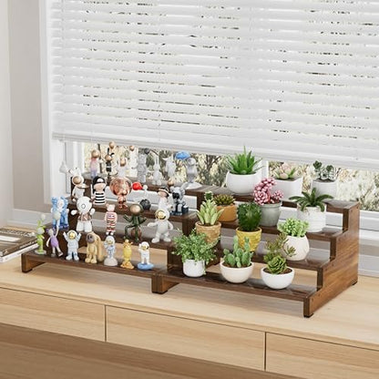 ZUJJAFY Cologne Organizer for Men, 4 Tier Wooden Cologne Stand Mens Fragrance Shelf, Tiered Wood Risers Display Stands for Perfume, Cupcake, Figures, Dessert, Brown - color: Brown