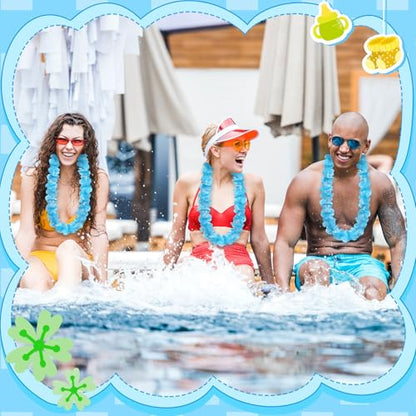 Sherr 24 Pcs LED Leis Light up Wedding Hawaiian Leis Flower Necklace with LED Lights Beach Tropical Carnival Party Wedding Supplies Luau for Masquerade(Baby Blue) - color: Baby Blue