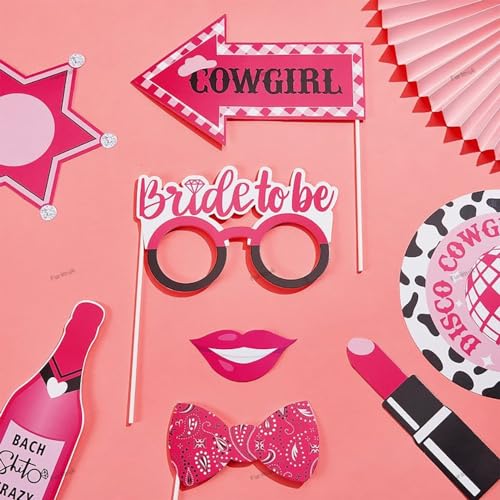 25 Pcs Valentine's Day Bachelorette Photo Booth Props, Funny Cowgirls Bride's Last Ride Selfie Photobooth Props, Creative Party Decoration Supplies for Valentine, Wedding, Bachelorette Party