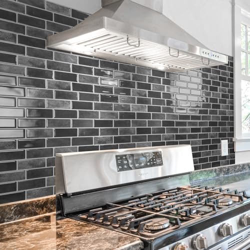 Art3d 10-Sheet Kitchen Backsplash Tiles Peel and Stick, Self Adhesive Wall Tile Sticker for Kitchen Island Bathroom Laundry Room RV Renter 12" x 12" - Smoky Black - color: Smoky Black
