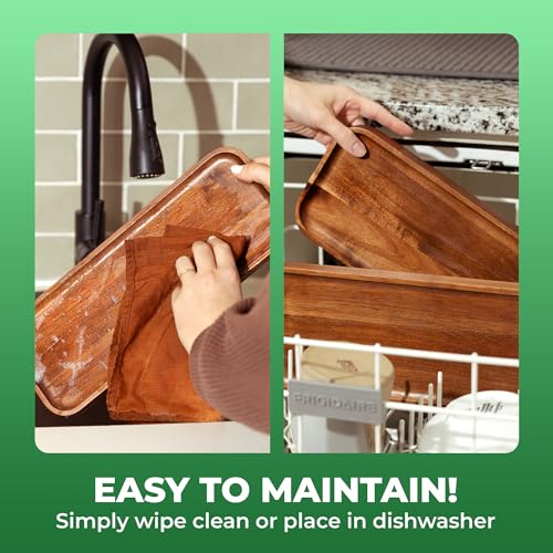 Solid Acacia Wood Serving Trays (14 x 5.5 inches) Rectangular Wooden Large Serving Platters for Food, Wooden Platter for Charcuterie, Appetizer Serving Tray, Wood Cheese Board (Set of 3 Plates) - size: Medium