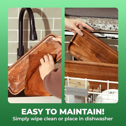 Large Solid Acacia Wood Serving Trays (17 x 6.5 inches) Rectangular Wooden Serving Platters for Home Decor, Food, Vegetables, Fruit, Charcuterie, Appetizer Serving Tray, Cheese Board (Set of 3 Plates) - size: Large