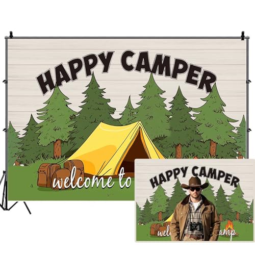 Camping Party Backdrops for Photoshoot, Happy Camper Camp RV Themed Picture Party Decorations Wall Backdrop for Photography Decor Banner, Photographic Studio Photo Backgrounds 6X4 FT - color: Green, size: 6X4FT