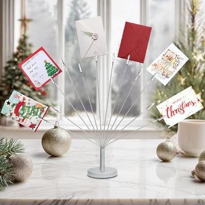Silver Photo Tree Holder with Metal Base,12 Clips Flexible & Durable Branches Money Trees Gift Card Holder with Clips,Picture Trees to Hold Photos for Christmas Wedding Greeting Birthday Party Gift - color: Silver