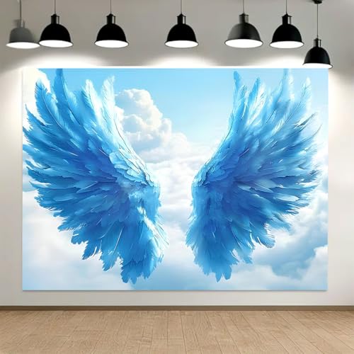 Blue Big Angel Wings Backdrop Fantasy Sky White Cloud Holy Heaven Sent Baby Shower Decorations for Adult Birthday Wedding Party Decoration Boy Girl Artistic Portrait Photo Studio Props (A, 9X6FT) - color: A, size: 9X6FT