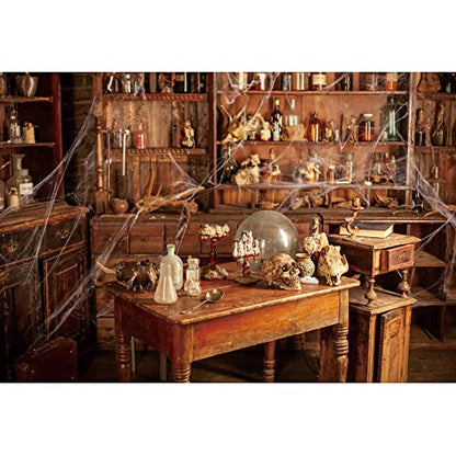 6x4ft Old Abandoned Chemistry Laboratory Photography Backdrop Background Poison Bottles Skeleton Lab Scary Halloween Party Decorations Spooky Witch's Room Black Magic Lab Backdrop Banner - size: 6x4ft