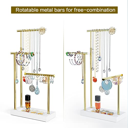 SRIWATANA Jewelry Organizer Display Extra Tall Necklace Holder 3 Tier Jewelry Tree Stand, Gift Idea (White & Gold) - color: White & Gold
