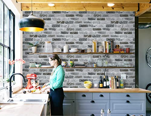 Guvana 17.3"×394" Brick Wallpaper Grey Self Adhesive Wallpaper 3D Brick Peel and Stick Wallpaper Removable Contact Paper Brick Textured Vintage Wall Paper for Kitchen Accent Wall Decor - color: Gray, size: 17.3" x 394"