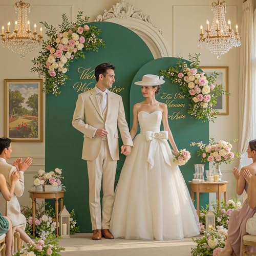 Dark Green Arch Backdrop Cover for Wedding, 7.2FT 6FT Set of 2 Stretchy Spandex Fitted Arch Stand Cover for Baby Shower, Birthday Party Decor, Chiara Backdrop Cover with Double-Sided Design - color: Dark Green