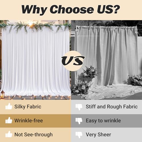 8ftx10ft Wrinkle Free White Backdrop Curtain - 10 Feet Photography Backdrop Drapes, Silky Polyester Back Drop Cloth for Wedding Baby Shower Balloon Arch Background - color: White, size: 8FTx10FT (W4'xH10', 2 Panels)
