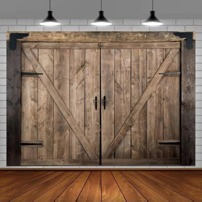 Rustic Wood Barn Door Backdrops for Photography 7x5ft Retro Wooden Door for Western Themed Birthday Baby Shower Wedding Party Decoration Farmhouse Banner Rustic Rodeo Party Decor Photo Booth Props