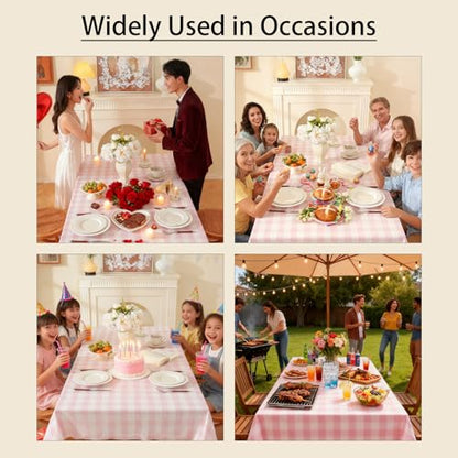 Gingham Tablecloth Rectangle Checkered Table Cloth Cotton Linen Fabric Wrinkle Free Washable Buffalo Plaid Table Cover for Kitchen Dining Picnic Camping, Pink and White, 55 * 120 inch - color: Pink, size: 55" x 120" (Rectangular)