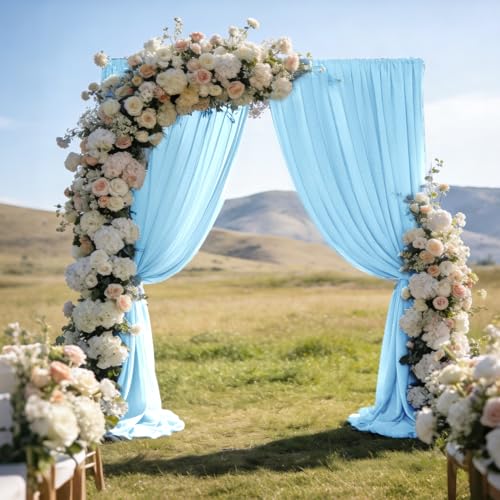 Sugargirl Wrinkle Free Baby Blue Backdrop Curtains Polyester Photo Backdrop Drapes Curtains with Rod Pockets for Party Birthday Wedding Photography Home Decoration(5x7FT, 2 Panels) - color: Baby Blue, size: W5' x H7' (2 panels)