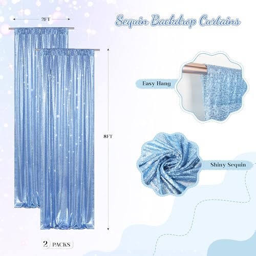 PartyDelight Baby Blue Sequin Backdrop Curtains 2x8ft 2 Panels - High Density 3mm Shimmer Sequin Background Sparkly Photography Drapes for First Birthday, Boy Baby Shower & Event Decor - color: Baby Blue, size: 24"W x 96"L (Pack of 2)