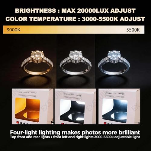 Photo Studio Light Box, Jewelry Photography Light Box with Turntable – Auto 360° Rotation, Hanging Bracket Included, 3000-5500k, 22000lux, CRI>92%, for Small Item Photography(TB20) - color: TB20