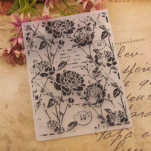 Peony Flower Background Pattern Plastic Embossing Folder, 3D Textured Impressions Vintage English Background Embossing Folder Template for Card Making Scrapbooking Paper Craft Album Stamps DIY Décor - color: Peony Flower Vintage English