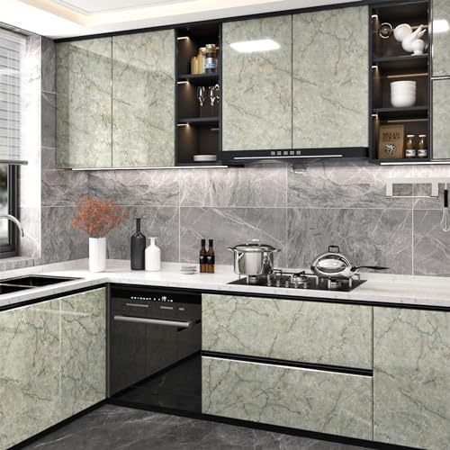 Cyan Glossy Marble Contact Paper Peel and Stick Countertops Self Adhesive Waterproof Peel and Stick Wallpaper Vinyl Removable Granite Contact Paper for Bathroom Cabinets Drawers Table Tops 24''x118'' - size: 24" x 118"