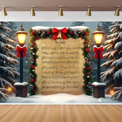 Christmas Photography Backdrop 7x5FT Winter Wonderland Xmas Music Snow Scene Photography Background Festival Party Decorations Holiday Photo Banner - color: Christmas Photography Background