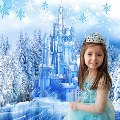 Sensfun Winter Ice Wonderland Backdrop Wonderland Christmas Party Decorations,Crystal Ice Castle Snowflake Photography Background for Girl Wonderland Birthday Banner Portrait Photo Booth Prop 8x6ft - size: 8X6ft