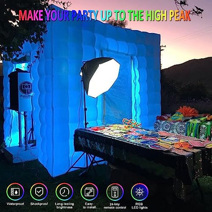 Inflatable Photo Booth Enclosure, 8.2 x 8.2ft Portable 16 Colors LED Dimmable Shooting Photobooth Tent Kit with 2 Doors and Inner Air Blower, Remote Controller, Carry Bag