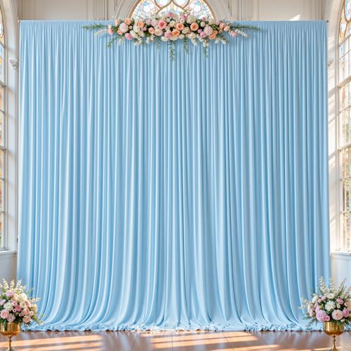2 Panles Baby Blue Backdrop Curtains - Wrinkle Free Fabric Backdrop Curtain for Photoshoot, 10FT Wedding Party Photo Backdrop Drapes for Birthday Baby Shower Photography Stage Background Decorations - color: Baby Blue, size: W4' X H10'(2 Panels)