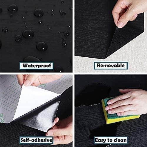Black Wallpaper - Wood Peel and Stick Wallpaper – Black Wood Self-Adhesive & Removable Wall paper for Countertop Furniture Kitchen Wall, Countertop Contact Paper, Easy to Clean, 17.7 ''×787 '' Vinyl - size: 17.7" x 787"