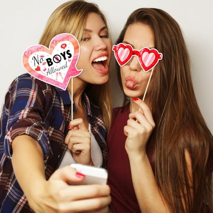 24Pcs Galentine's Day Decorations Photo Booth Props Including Masks, Love, Glasses, Mustache, Snowman for Galentines Valentines Day Party Decortions Supplies Ideas Favors