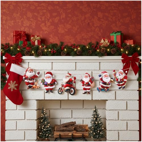 Christmas Santa Claus Garland Wooden Santa Claus Banner Christmas Decoration for Home, Wooden Hanging Garland for Xmas Winter Party Wall Decor Photo Booth Backdrop - style: Santa Claus