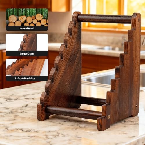 Jarsinjoy Wood Knife Display Stand, Universal Pocket Knife Holder & Fixed Blade Showcase, Solid Wood Knife Rack for Collectors, Holds Up to 8 Knives, Office & Home Decor (No Knives)