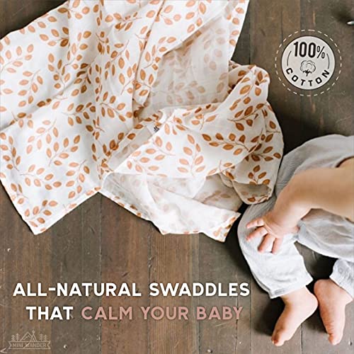Mini Wander Swaddles for Newborns Muslin Swaddle Blankets - Breathable Soft Gender Neutral Receiving Blanket Baby Essentials | 47 x 47 Cotton - Leaves (Amber) - color: Leaves (Amber)