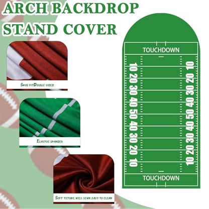VitalCozy 2 Pcs 7.2ft 6ft Football Field and Football Birthday Party Arch Backdrop Cover Rugby Photography Backdrops Spandex Fitted Arch Stand Covers for Rugby Sport Theme Party Decorations - style: Football