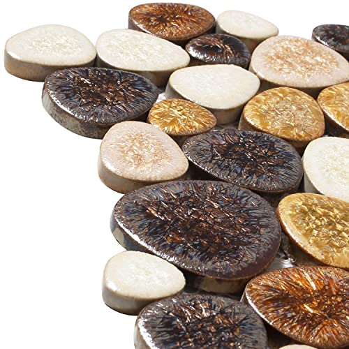 Parrotile Yellowstone Matte Pebbles Mosaic Tile for Shower Floor Bathroom Floor Tiles Non Slip [5 Sheets] - color: Matte Yellowstone