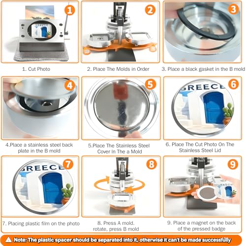 1+1.25+2.28in Round Fridge Magnet Maker Machine, Button Maker Press Kit with Photo Cutter + 150 Set Magnet + 150 Set Pin Materials+ 100 Sheets of Photo Paper