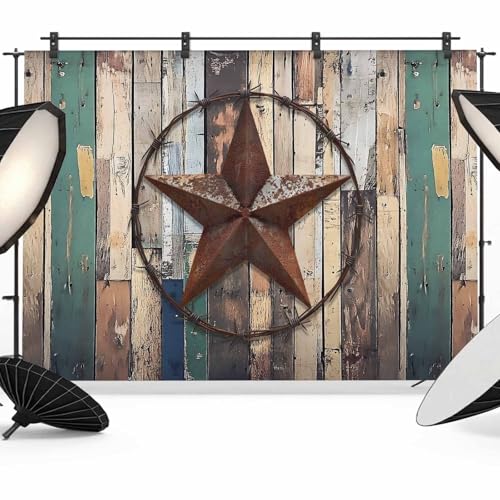 Farmhouse Country Star Backdrop for Photography, Texas Star Shabby Wood Grain Photo Backdrop Portrait Background Party Banner Photo Backgrounds for Studio Booth Props, 8x6ft - color: brown, size: 8x6FT