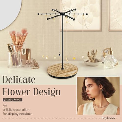 Poyilooo Necklace Holder Jewelry Stand, Rotating Necklace Holder Organizer with 48 Hooks for Necklace Earring Keychains Bracelet Display Stand, Metal Necklace Tree Stand -Gifts for Women (Black) - color: Black