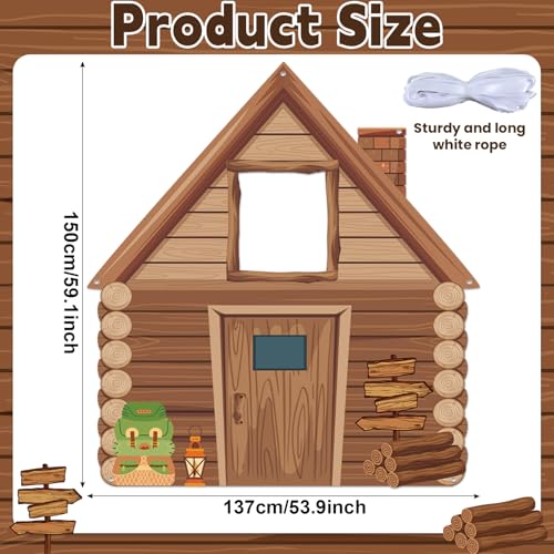 Camping Party Decorations Photo Prop Selfie Frame Happy Camper Photo Booth Props Rustic Wooden Cabin Banner Sign Supplies for Camping Adventure Birthday Party Baby Shower Wedding Home Decor