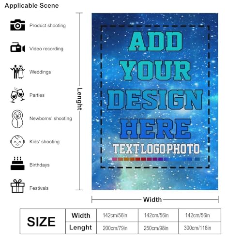 Custom Backdrop, Personalized Backdrops Photography Cloth Add Design Your Own Photo Logo Text, Customize Backdrop for Video Studio Portrait Photoshoot Parties Photography Screen Sheet 56"×79" - size: 56"×79" / 142×200CM