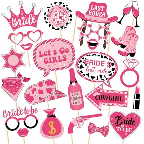 25Pcs Cowgirl Bachelorette Photo Props - Lets Go Girls Bachelorette Decorations for Last Rodeo Cowgirl Bachelorette Party Supplies