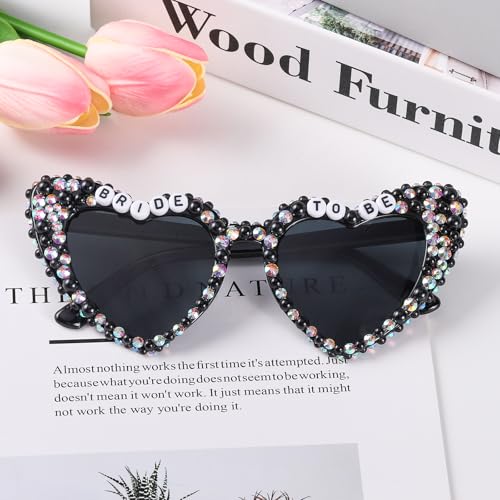 Etercycle Heart Sunglasses, Bride to Be Gifts Bachelorette Party Bride Sunglasses, Cute Glasses for Women Bachelorette Party (Black Diamond) - color: Black Diamond