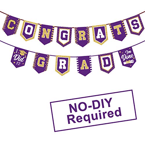 2026 Purple Graduation Banner - No DIY Required Graduation Party Supplies Decorations Grad Banner for College, High School Party (Purple Congrats Grad) - color: Purple