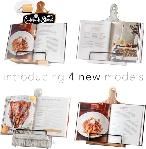 Willow & Croft Premium Cook Book Stand. Farmhouse Cutting Board Stand Cookbook Holder, Recipe Book Holder. Distressed Cookbook Stand for Kitchen Counter. Rustic Home Decor, Adjustable Display Stand. - style: Brown - Chalkboard cutting board design