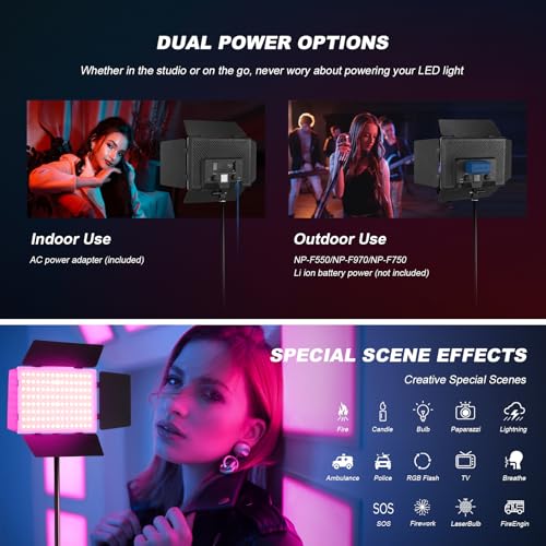 2Pack RGB LED Video Light Kit 12.6in with Barn Door, RGB Photography Light 20W/2500~8500K/14 Effect/2000lux@0.5m LED Panel Light Kit with Light Stand for Gaming Streaming Zoom YouTube Photography