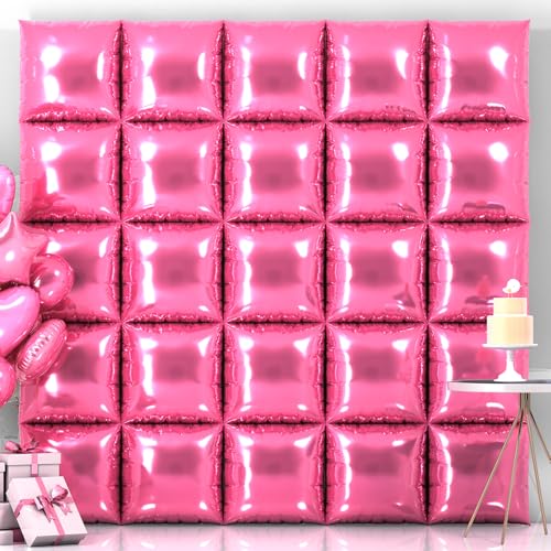 25PCS Pink Square Foil Balloon Wall Backdrop Double Sided Pink Square Sided Balloon Tunnel Kit for Birthday Graduation Party Wedding Anniversary Valentine's and Baby Shower Decoration - color: Pink