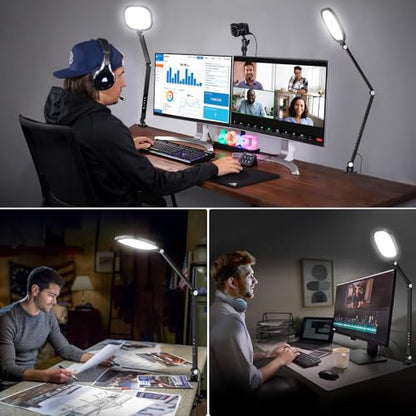 2 Packs Video Conference Light for Computer, 15W LitONES Desk Light for Zoom Calls Meeting with C-Clamp & Metal Swing Arm, Podcast Lighting Kit with Remote, Memory & Timing CRI＞95 - color: Black-2 packs