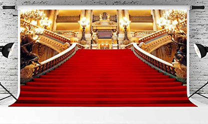 Red Carpet Backdrop, Golden Palace Gorgeous European Hall Photo Backdrop, Vinyl 18x10ft Prom Picture Photo Studio Props BJXTGU169 - color: Red, size: 18x10ft