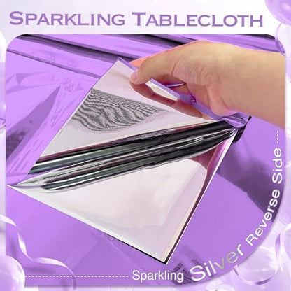 2pcs Light Purple Foil Tablecloth 54*72inch Plastic Birthday Party Table Cloths Disposable Waterproof Table Cover for Halloween Bridal Shower Wedding Anniversary Baby Shower Elegant Party Supplies - color: Light Purple