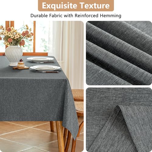 Seenus Gray Faux Linen Fabric Tablecloth, Water Resistant & Wipeable Table Cloth for 4-6 Seats Rectangle Table in Dining Room Kitchen Patio, 55 x 70 Inch - color: Dark Grey, size: 70" x 55" (Rectangular)