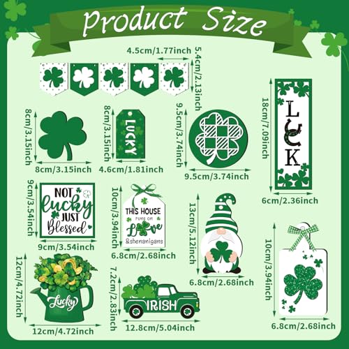 Beeveer 15 Pcs St. Patrick's Day Tiered Tray Decor Set Shamrock Gnome Wooden Sign Rustic Irish Themed Table Centerpiece Tabletop for Home Office Kitchen(Gnomes) - style: Gnomes